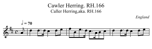 Cawler Herring. RH.166 - staff notation