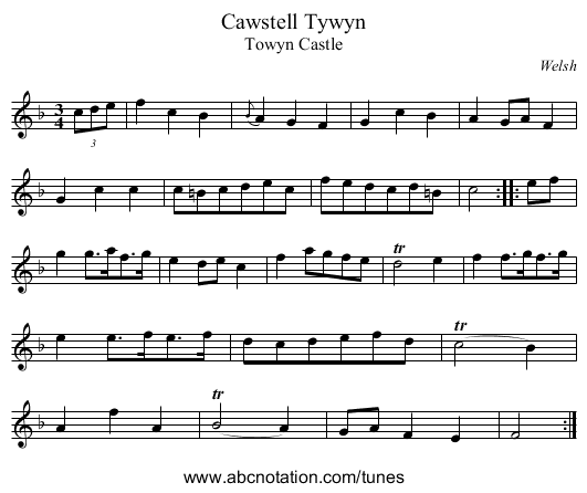 Cawstell Tywyn - staff notation