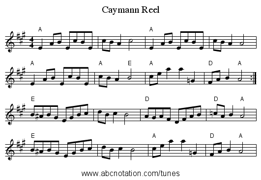 Caymann Reel - staff notation