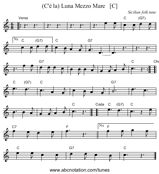 (C'&eacute; la) Luna Mezzo Mare   [C] - staff notation