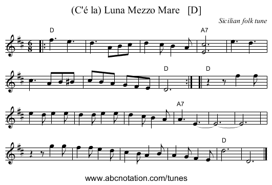 (C'&eacute; la) Luna Mezzo Mare   [D] - staff notation