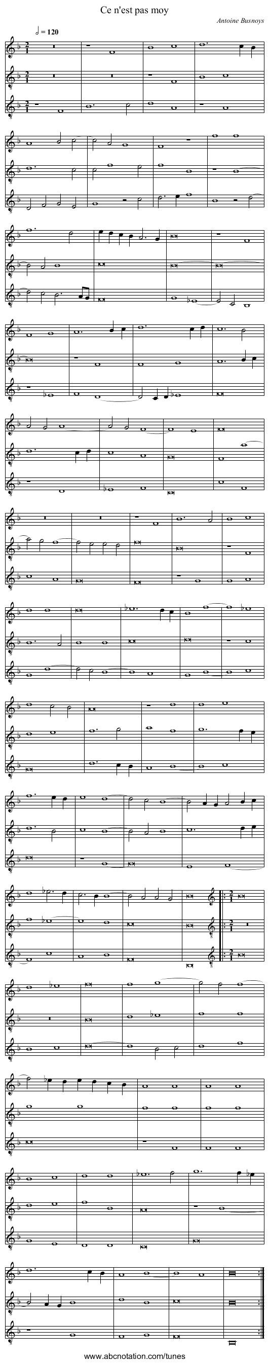 Ce n'est pas moy - staff notation