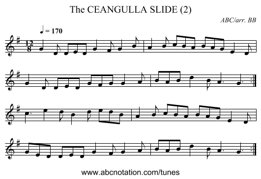 CEANGULLA SLIDE (2), The - staff notation