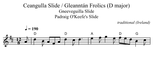 Ceangulla Slide / Gleanntán Frolics (D major) - staff notation