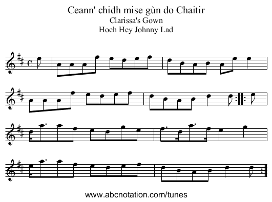 Ceann' chidh mise gùn do Chaitir - staff notation
