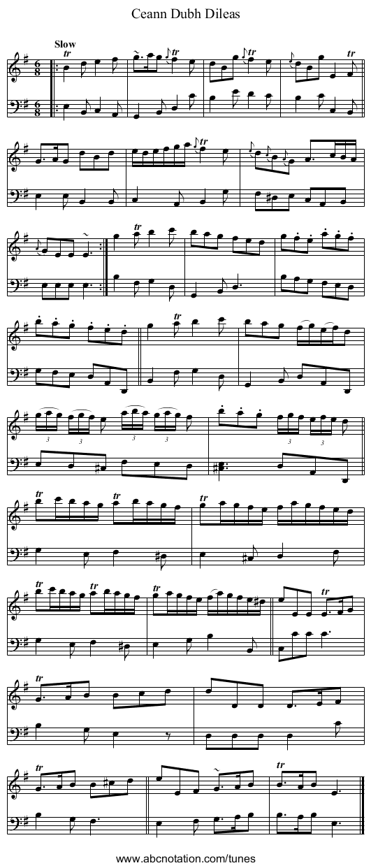 Ceann Dubh Dileas - staff notation