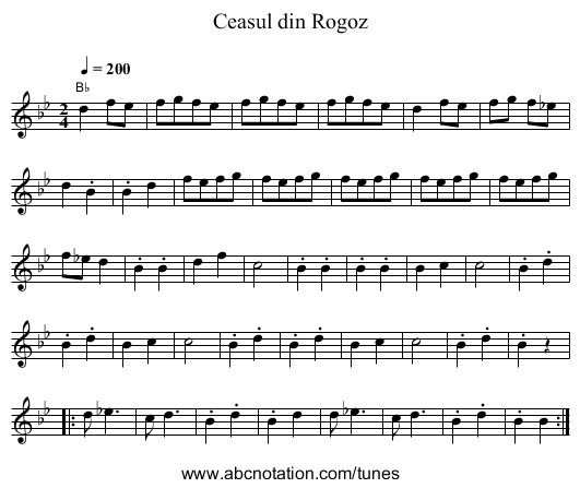 Ceasul din Rogoz - staff notation