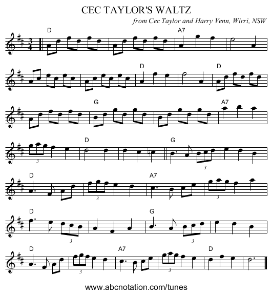 CEC TAYLOR'S WALTZ - staff notation