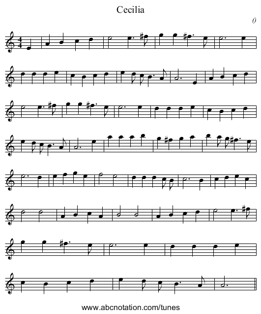 Cecilia - staff notation