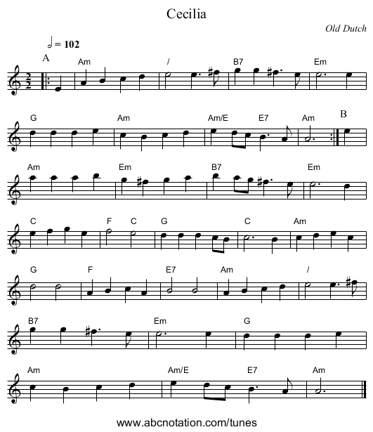 Cecilia - staff notation