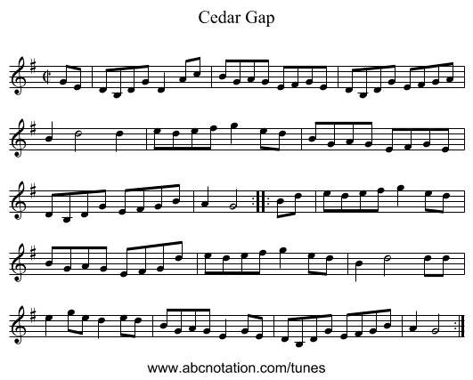 Cedar Gap - staff notation