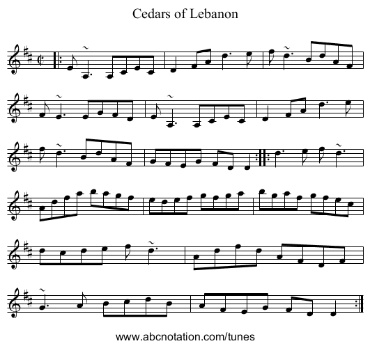 Cedars of Lebanon - staff notation