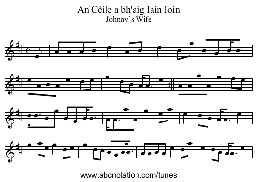 Cèile a bh'aig Iain Ioin, An - staff notation