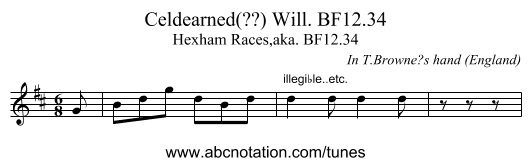 Celdearned(??) Will. BF12.34 - staff notation
