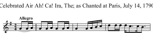 Celebrated Air Ah! Ca! Ira, The; as Chanted at Paris, July 14, 1790 - staff notation