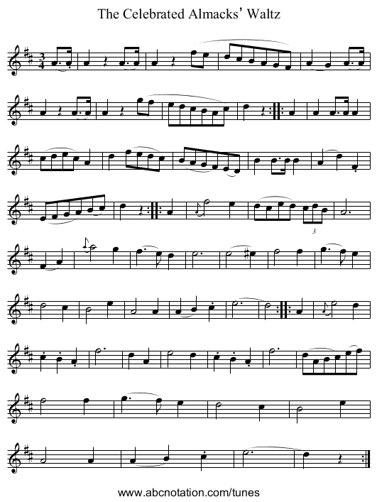 Celebrated Almacks’ Waltz, The - staff notation
