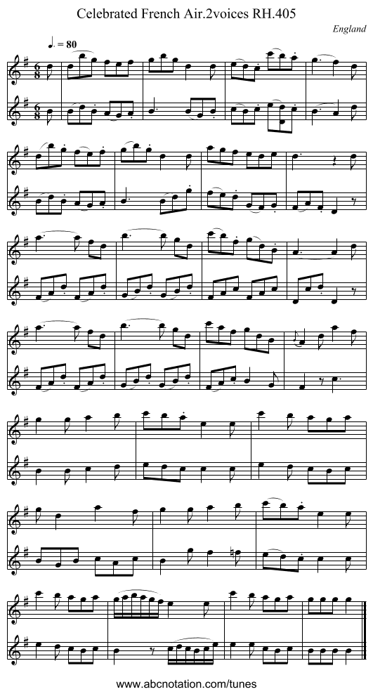Celebrated French Air.2voices RH.405 - staff notation