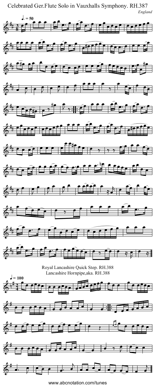 Celebrated Ger.Flute Solo in Vauxhalls Symphony. RH.387 - staff notation