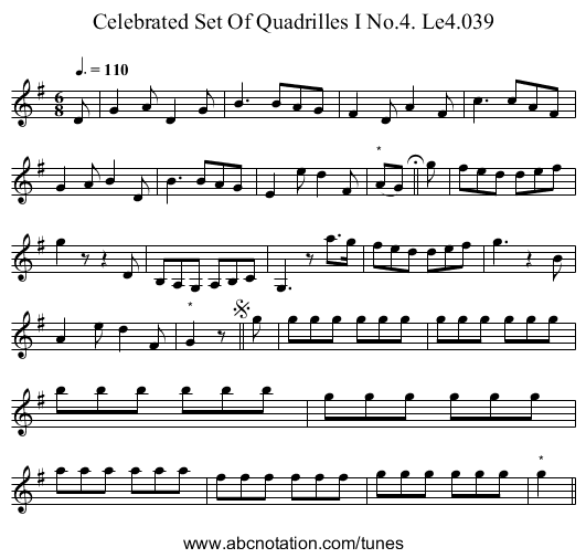 Celebrated Set Of Quadrilles I No.4. Le4.039 - staff notation