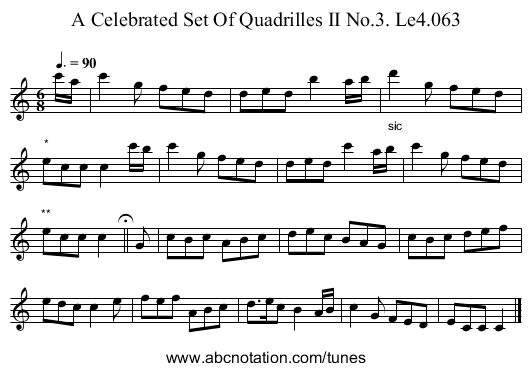 Celebrated Set Of Quadrilles II No.3. Le4.063, A - staff notation
