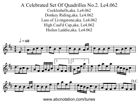 Celebrated Set Of Quadrilles No.2. Le4.062, A - staff notation