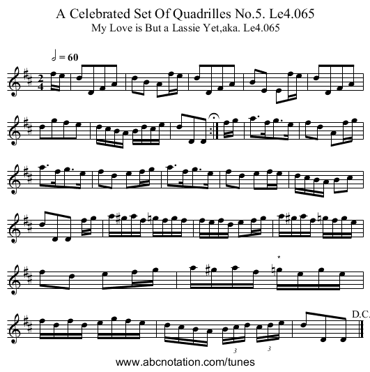 Celebrated Set Of Quadrilles No.5. Le4.065, A - staff notation