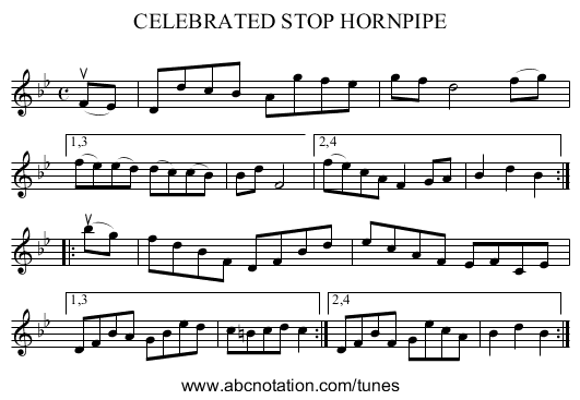 CELEBRATED STOP HORNPIPE - staff notation