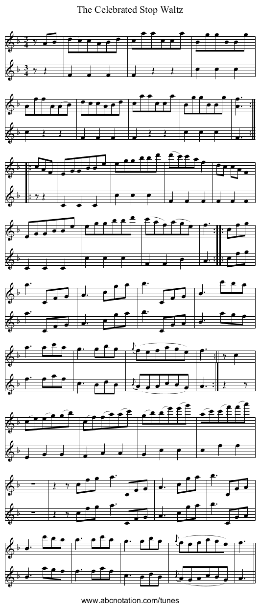 Celebrated Stop Waltz, The - staff notation