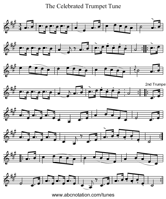 Celebrated Trumpet Tune, The - staff notation