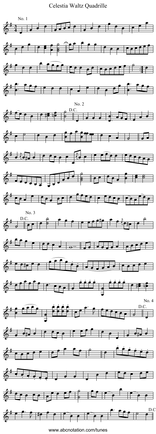 Celestia Waltz Quadrille - staff notation