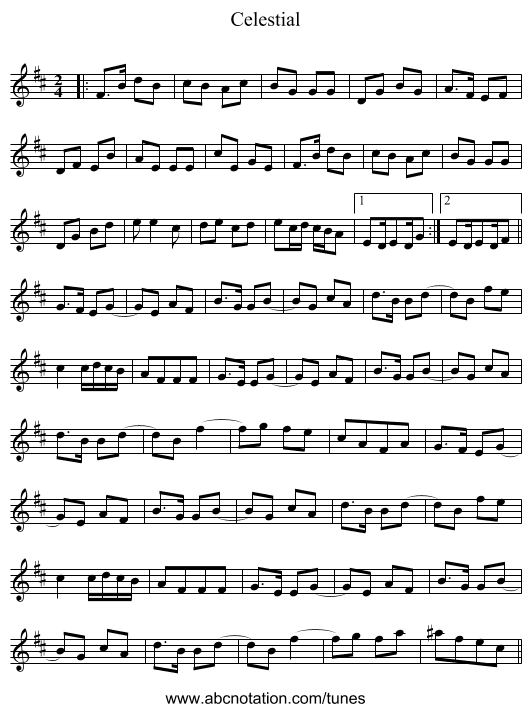 Celestial - staff notation