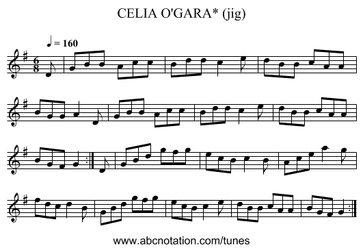 CELIA O'GARA* (jig) - staff notation