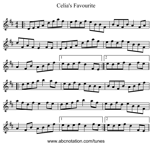 Celia's Favourite - staff notation