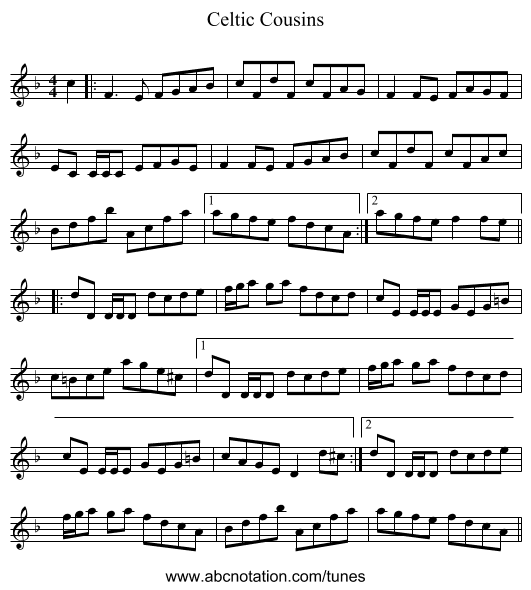 Celtic Cousins - staff notation