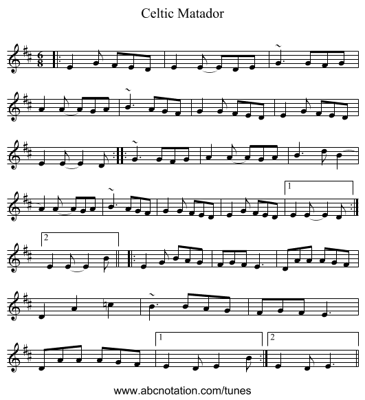 Celtic Matador - staff notation