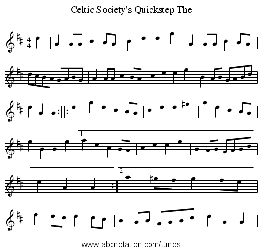 Celtic Society's Quickstep The - staff notation