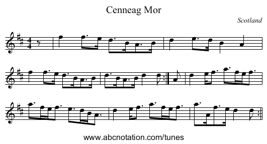 Cenneag Mor - staff notation