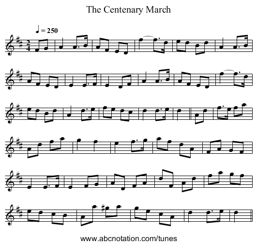 Centenary March, The - staff notation