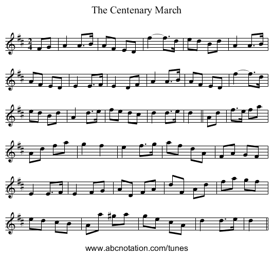 Centenary March, The - staff notation
