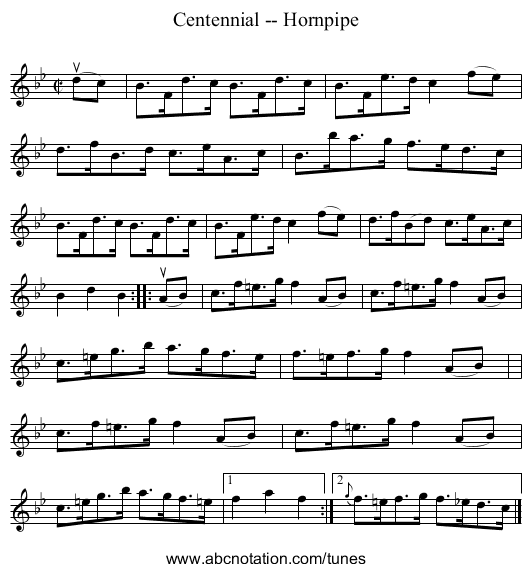 Centennial -- Hornpipe - staff notation
