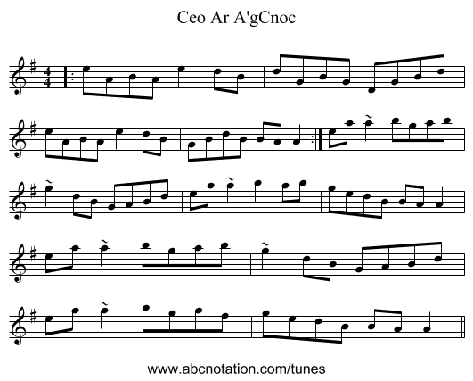 Ceo Ar A'gCnoc - staff notation