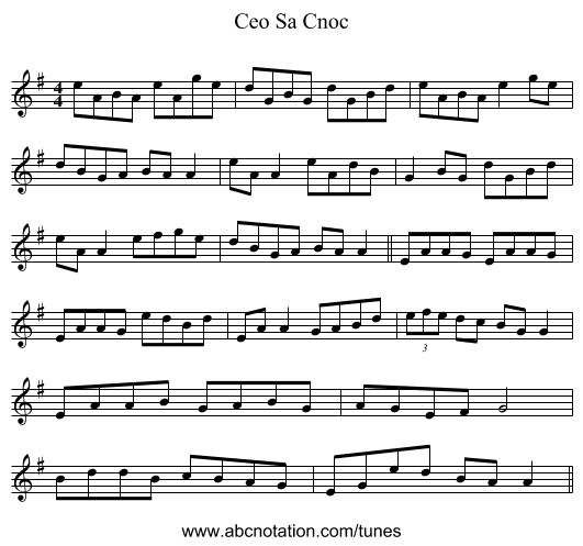 Ceo Sa Cnoc - staff notation