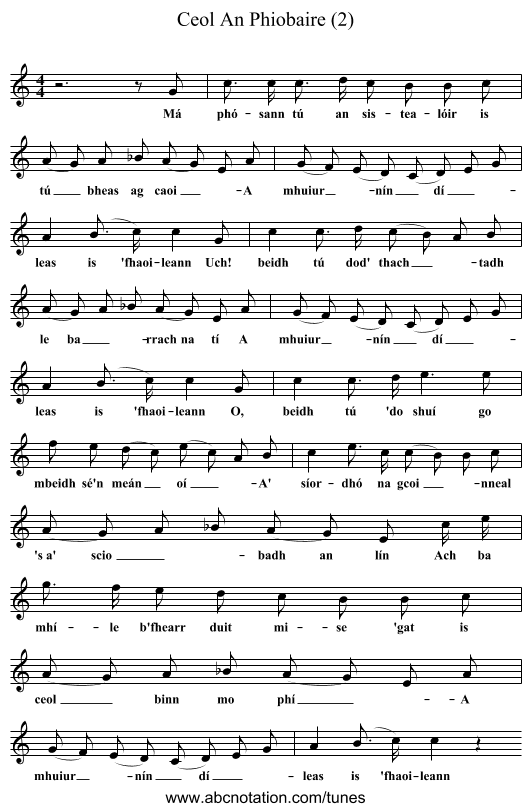 Ceol An Phiobaire (2) - staff notation