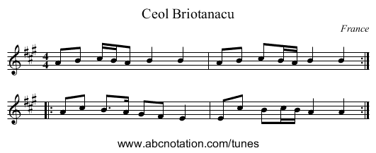 Ceol Briotanacu - staff notation