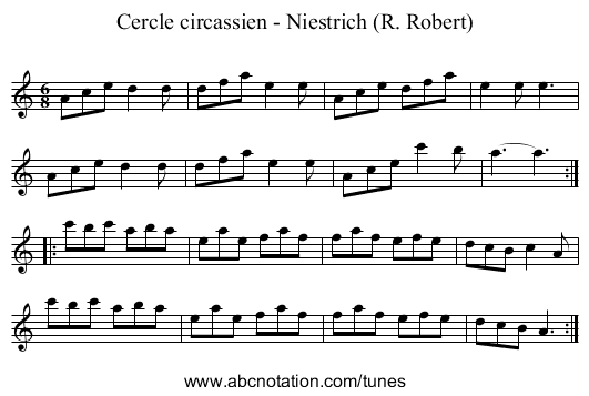 Cercle circassien - Niestrich (R. Robert) - staff notation