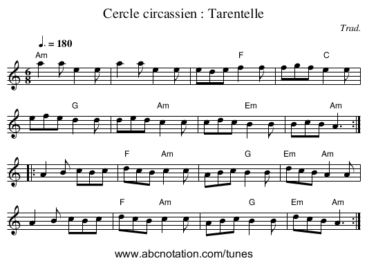 Cercle circassien : Tarentelle - staff notation