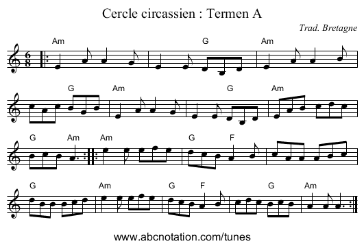 Cercle circassien : Termen A - staff notation