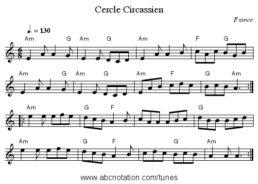 Cercle Circassien - staff notation