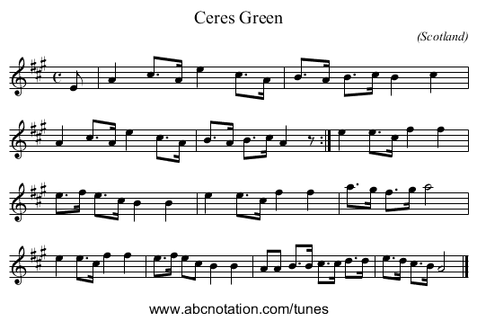 Ceres Green - staff notation