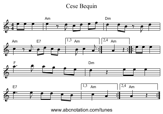Cese Bequin - staff notation